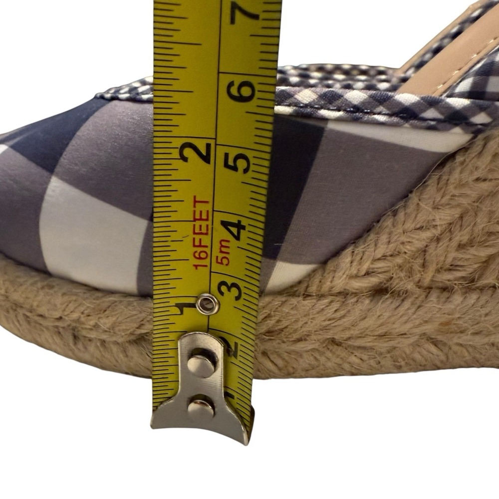 Draper‎ James Navy Gingham Espadrille Wedges Size 8 Ankle Wrap Southern Chic - Picture 6 of 13